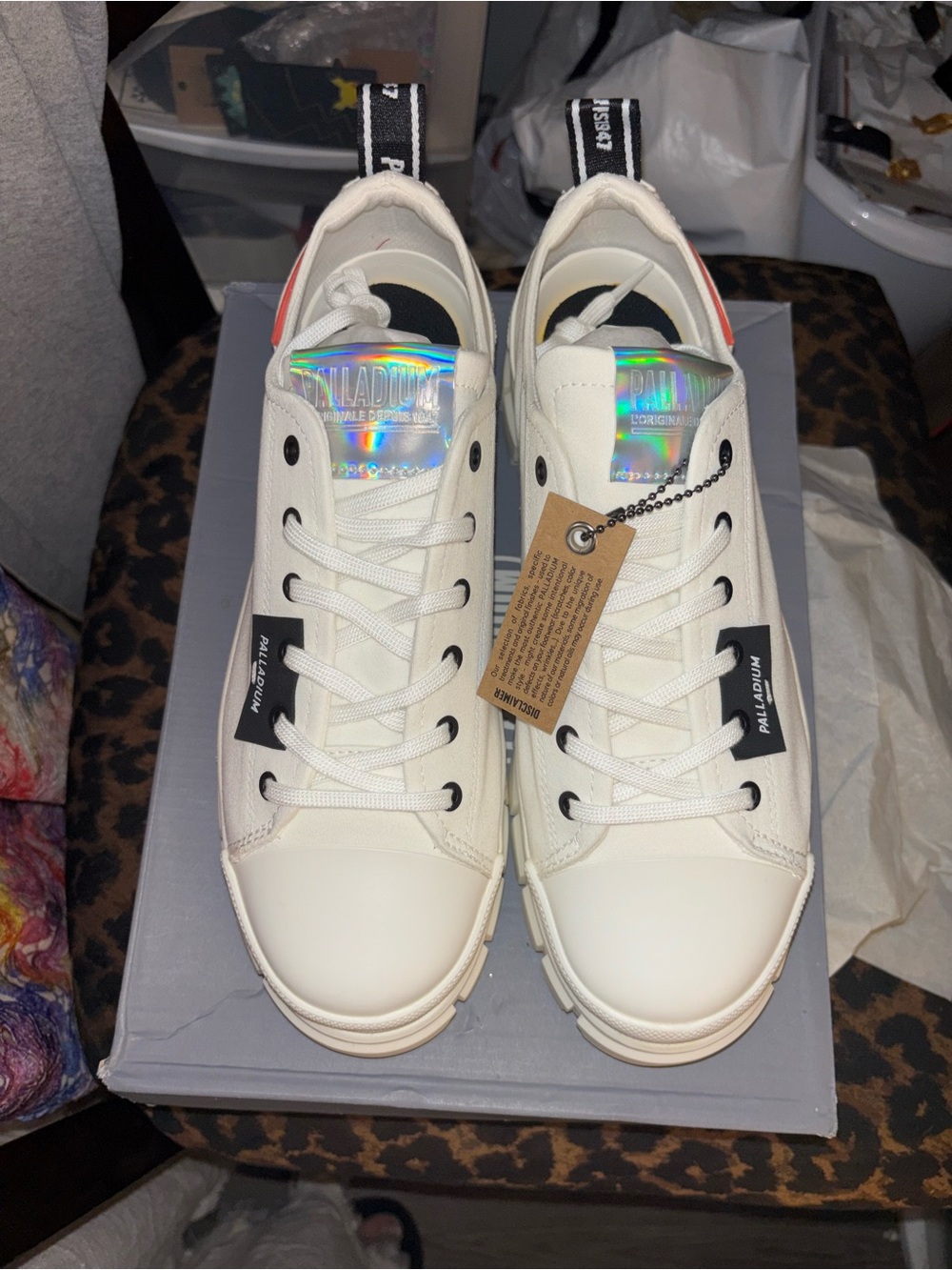 Palladium Women's Cream Low-Top Sneakers with Holographic Tongue